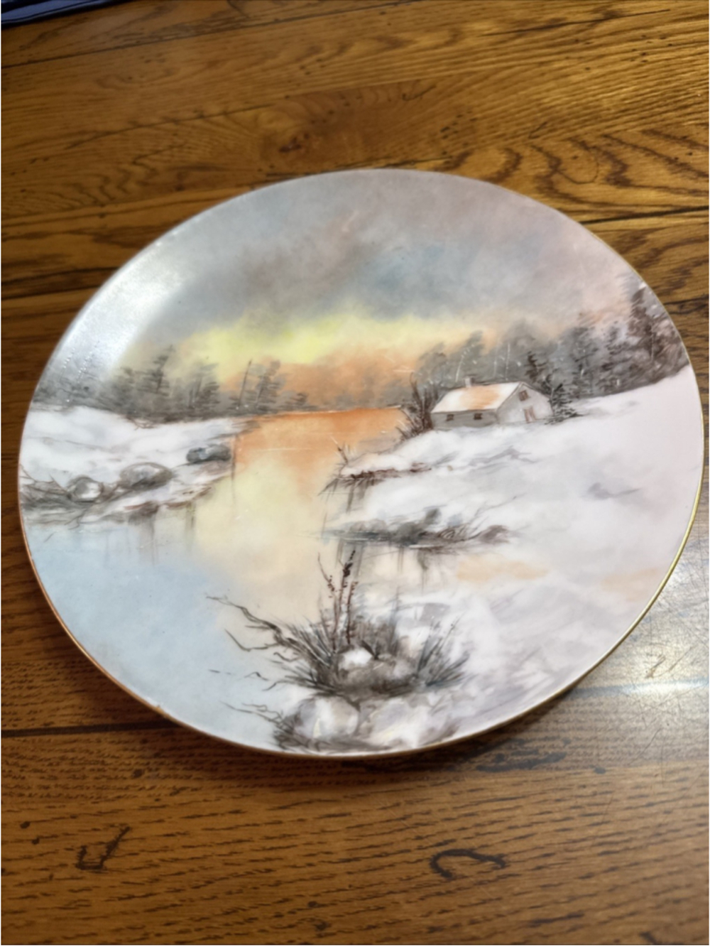 Rare 'Pfeiffer und Lowenstein' Antique Square Porcelain Plate Winter Design